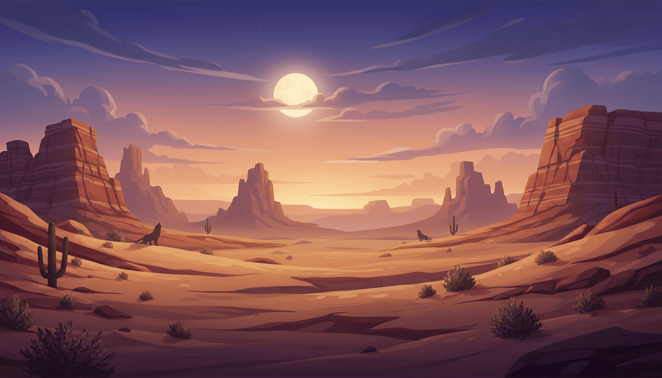 Wolf Gold game desert landscape moon